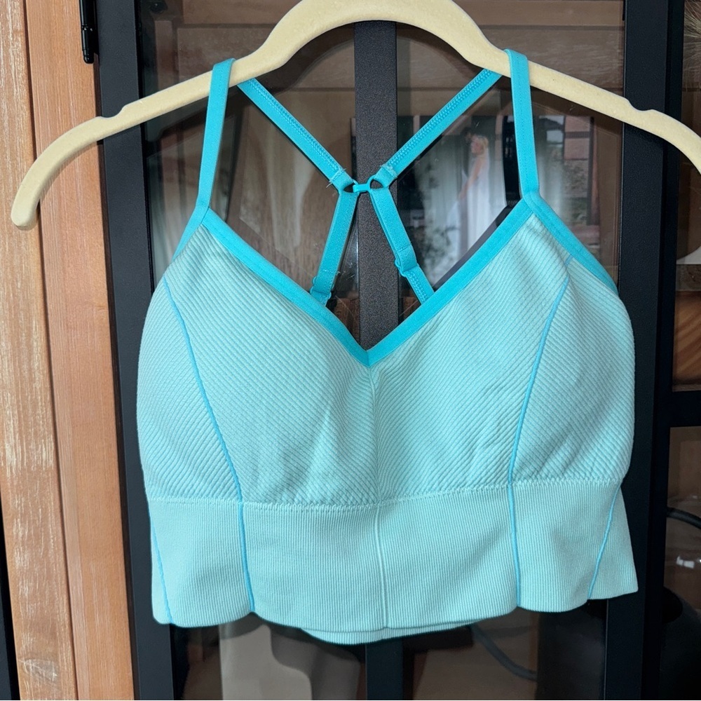 Aerie OFFLINE Seamless Corset Sports Bra ribbed aquamarine turquoise crop top